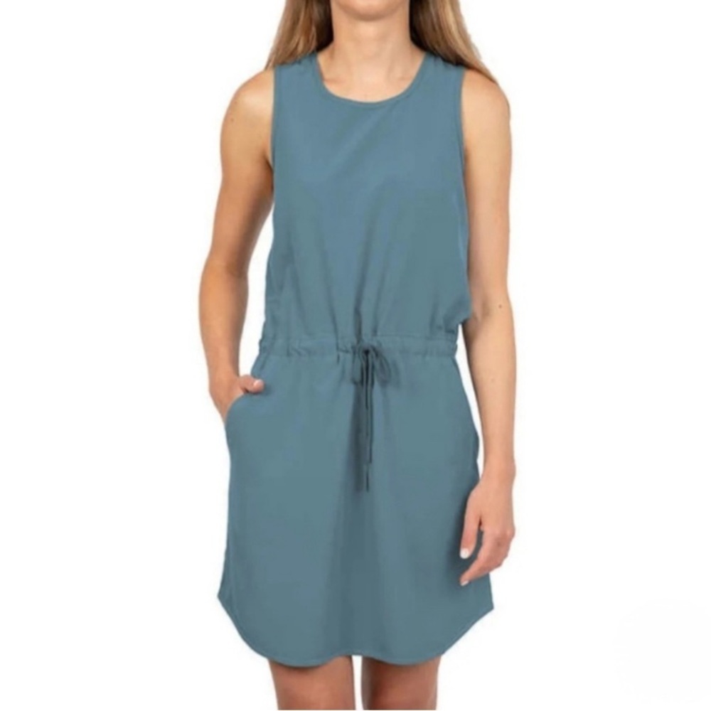 Sleeveless Tilley Blue Dress with Drawstring Waist